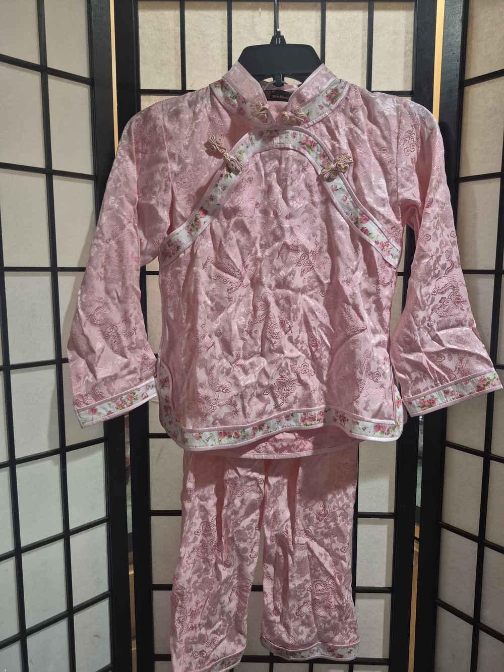 Kids Pink Traditional Silk-Style Pajama Set Or Costume Size 10
